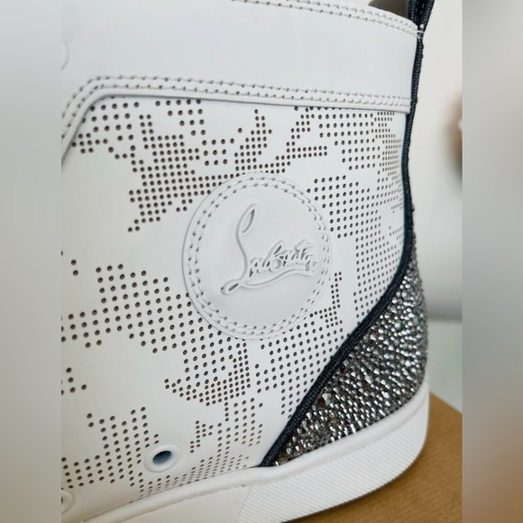 Christian Louboutin Men's White Louis Sp Strass High-top Sneakers 43 1/2 - Picture 5 of 15